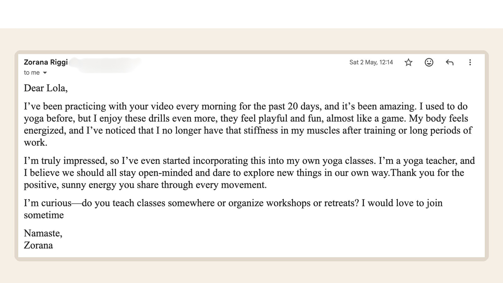 Screenshot testimonial from a Dragon Wings follower