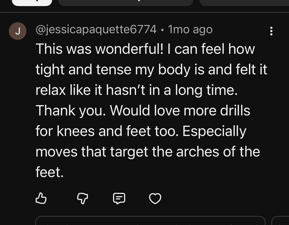 Public comment describing tightness easing and the body relaxing during Lola’s movement